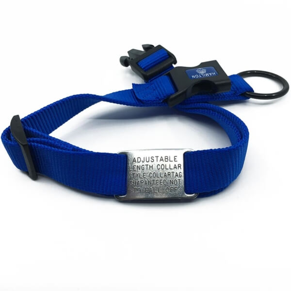 blue adjustable length color with stainless steel collar tag id for pets