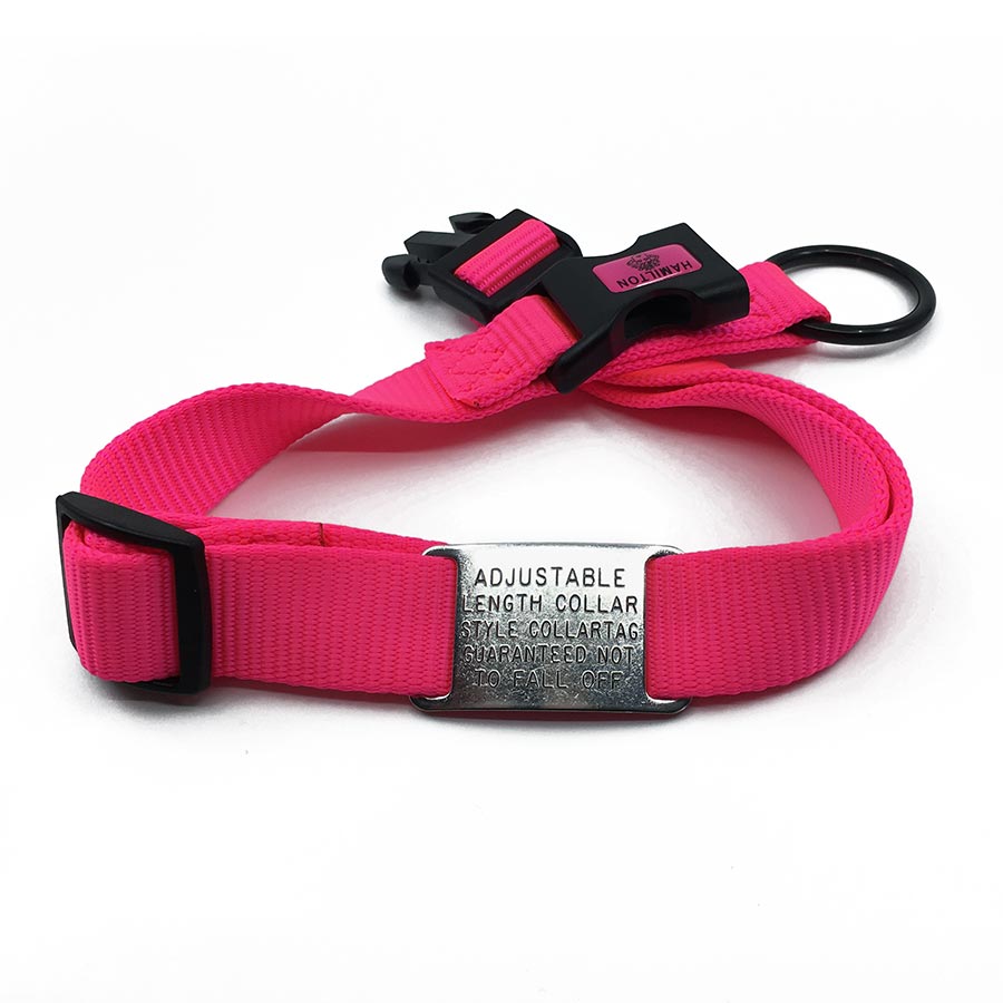 pink adjustable length color with stainless steel collar tag id for pets