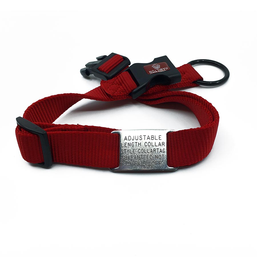 red adjustable length color with stainless steel collar tag id for pets