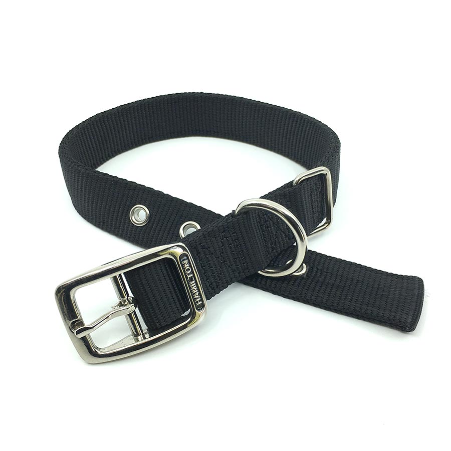 black double thick nylon collar with stainless steel slide on style collar tag