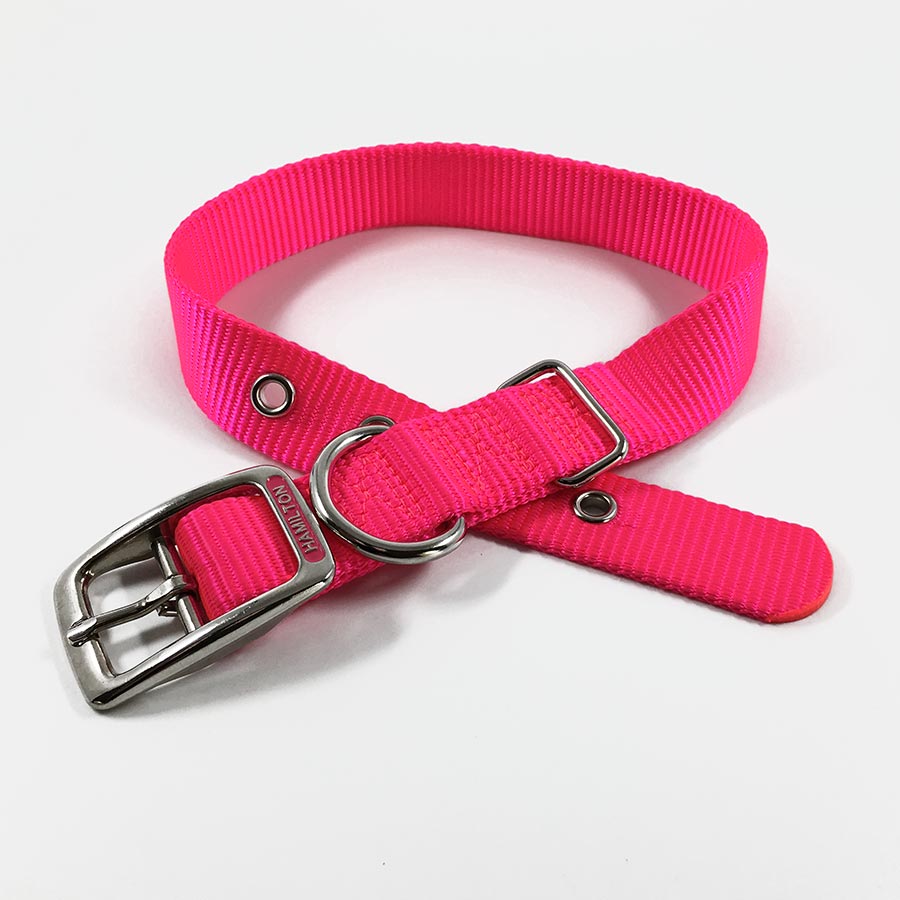 pink single thick nylon collar with stainless steel collar tag id for pets