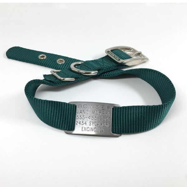 green single thick nylon collar with stainless steel collar tag id for pets