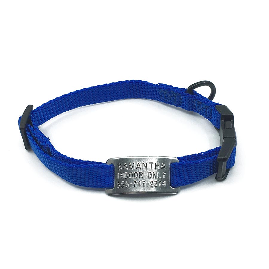 blue mini collar adjustable style with stainless steel collar tag id for pets