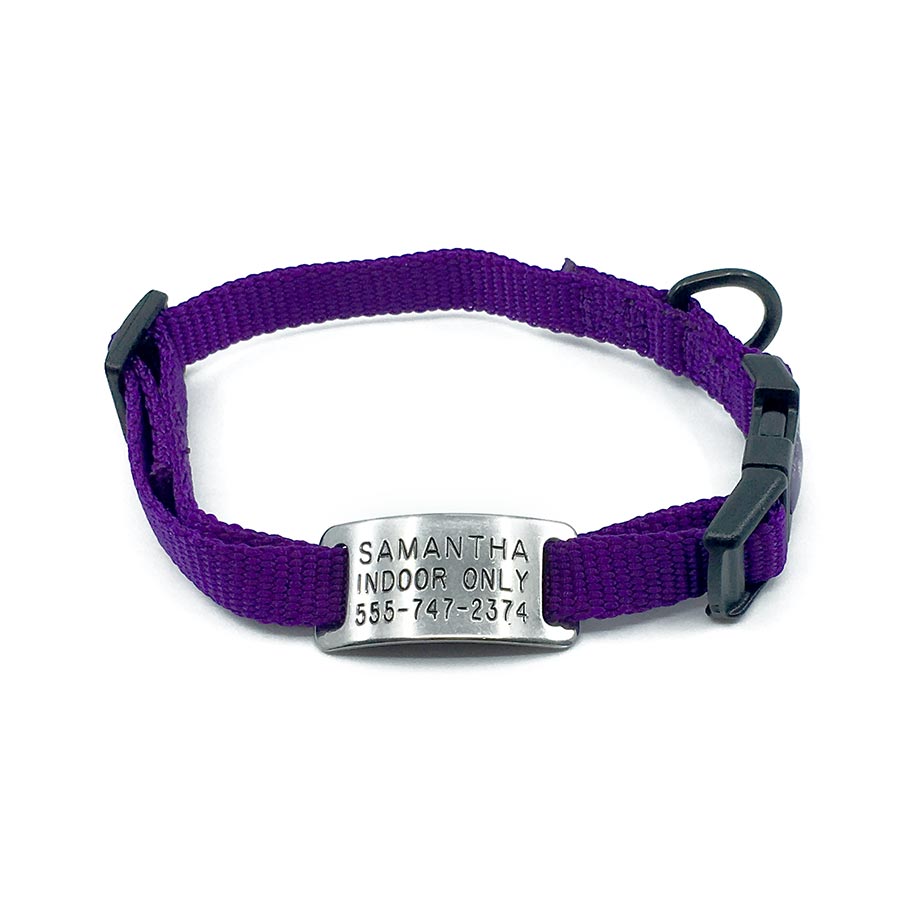 purple mini collar adjustable color with stainless steel collar tag id for pets