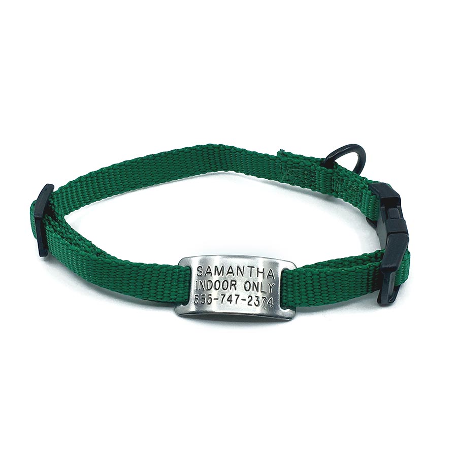 green mini collar adjustable style with stainless steel collar tag id for pets